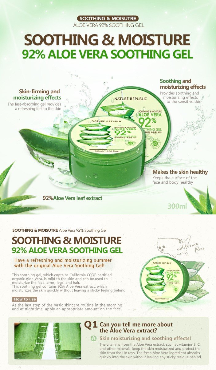 Nature Republic Soothing & Moisture Aloe Vera 92% Soothing Gel (300ml/10.56 fl.oz.)